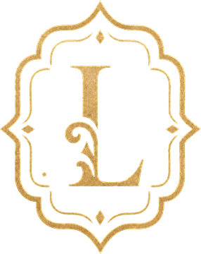 Emblema da LOVIA: monograma L dourado em moldura árabe